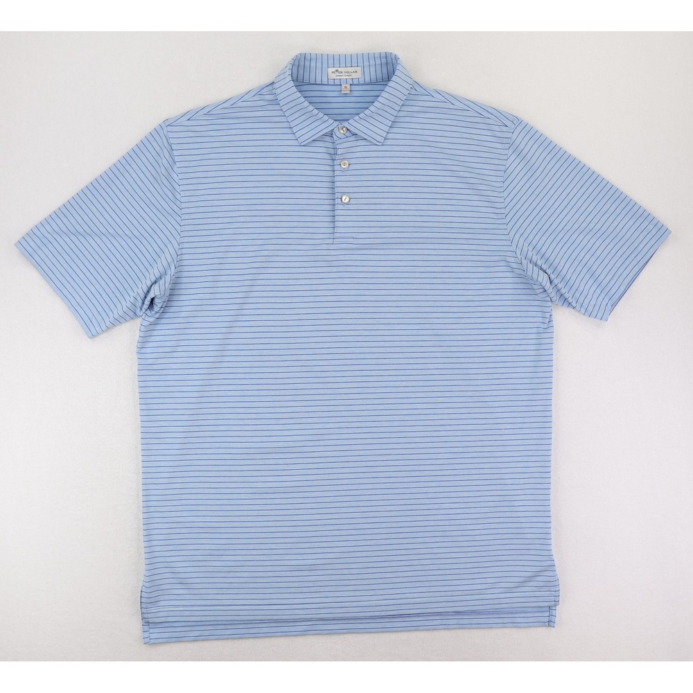 Peter Millar Summer Comfort Golf Polo Shirt Mens XL Blue Striped Stretch